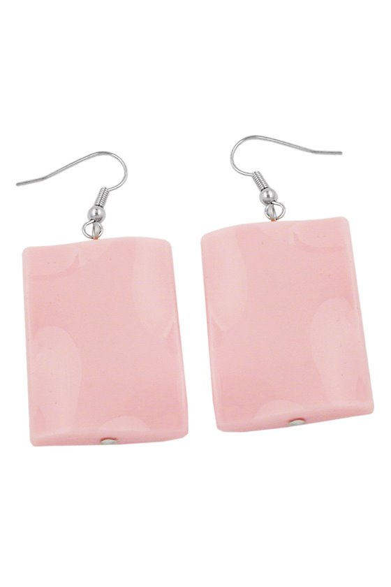 HOOK EARRINGS PILLOW BEAD PINK