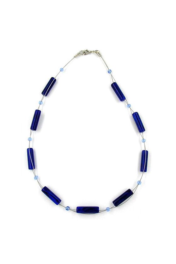 NECKLACE TUBE BEADS BLUE