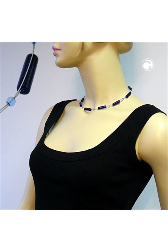 NECKLACE TUBE BEADS BLUE