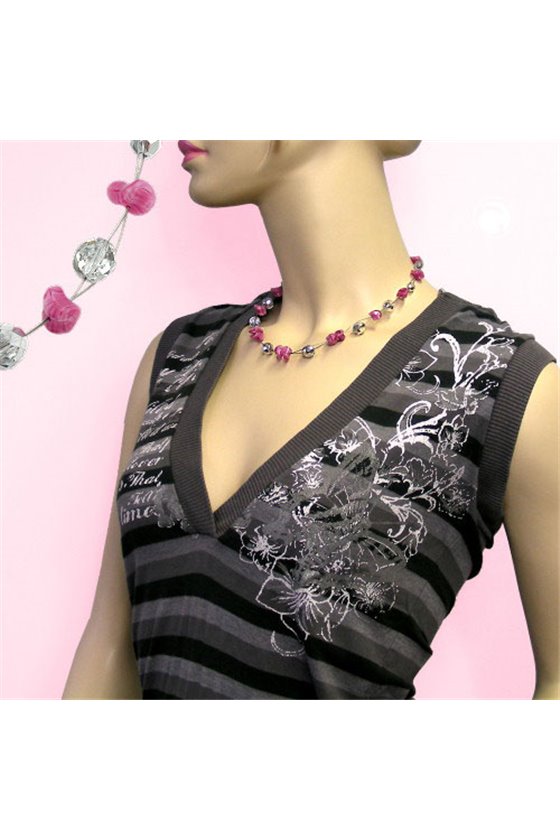 NECKLACE ANTIQUE-LIKE PINK SILVER-MIRRORED