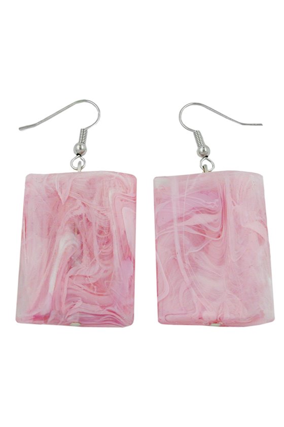 HOOK EARRINGS PILLOW BEAD PINK MARBLED