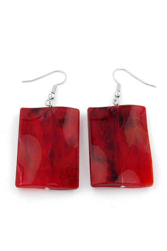 HOOK EARRINGS PILLOW BEAD RED