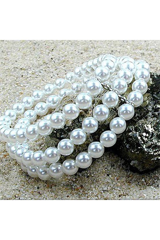BRACELET GLASS BEADS WHITE WAX 23CM