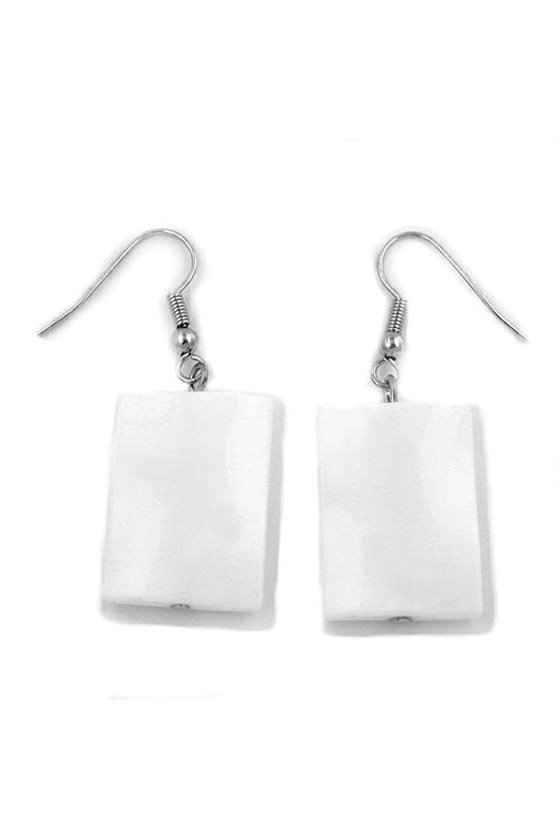 HOOK EARRINGS PILLOW BEAD WHITE