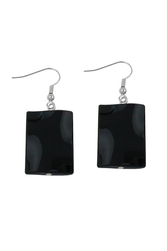 HOOK EARRINGS PILLOW BEAD SHINY BLACK
