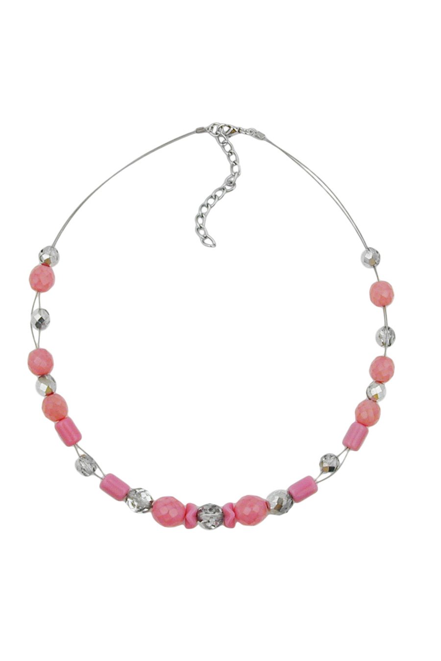 NECKLACE PINK AND SILVER-MIRRORED GLASS BEADS