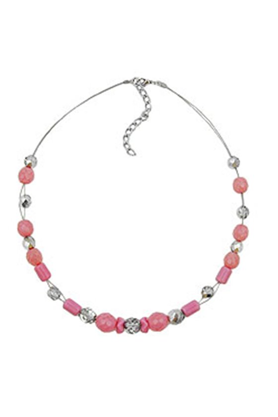 NECKLACE PINK AND SILVER-MIRRORED GLASS BEADS