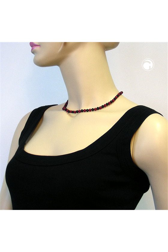 NECKLACE BEADS BORDEAUX/BLACK