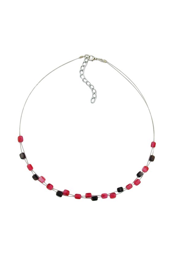 NECKLACE GLASS BEADS CUBE BEADS PINK AND BROWN
