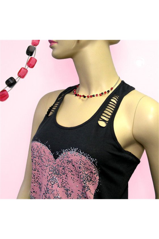 NECKLACE GLASS BEADS CUBE BEADS PINK AND BROWN