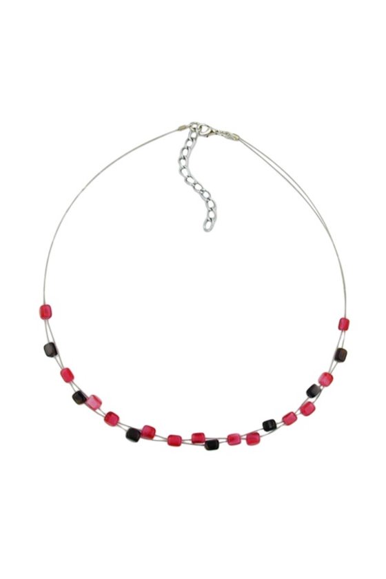 NECKLACE GLASS BEADS CUBE BEADS PINK AND BROWN