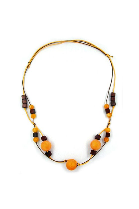 NECKLACE YELLOW BROWN CUBES 100CM