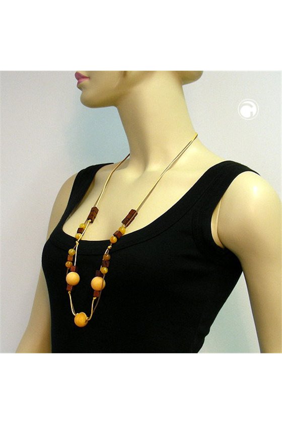NECKLACE YELLOW BROWN CUBES 100CM