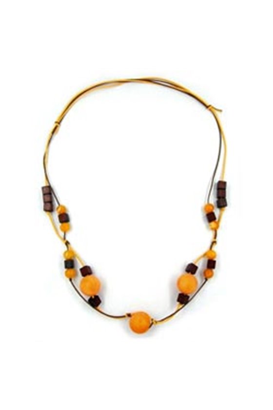 NECKLACE YELLOW BROWN CUBES 100CM