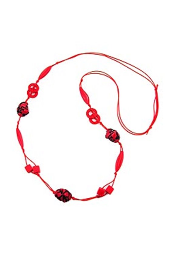NECKLACE RED/BLACK BEADS ON RED CORD 100CM