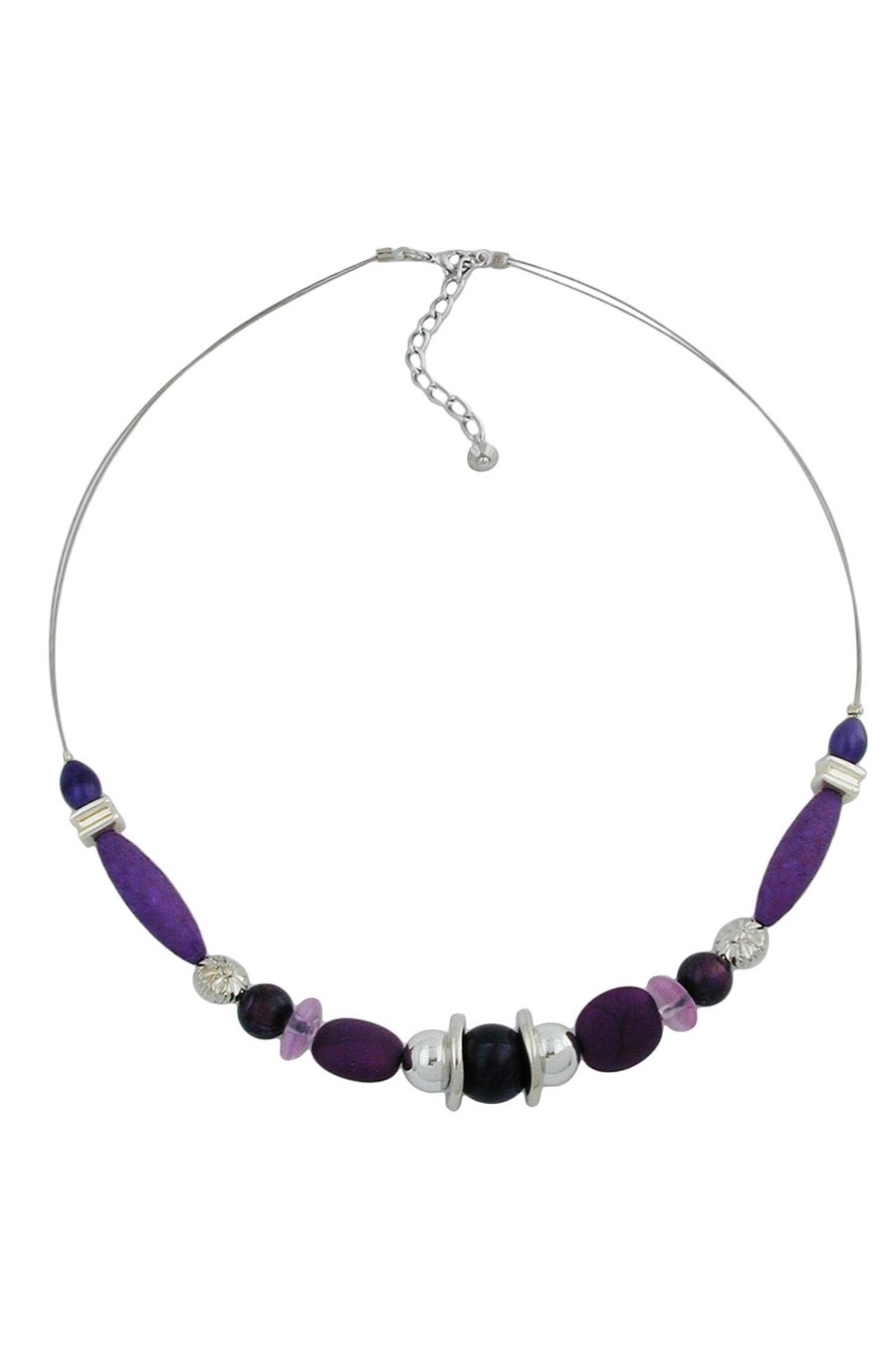 NECKLACE PURPLE BEADS ON COATED FLEXIBLE WIRE 49CM