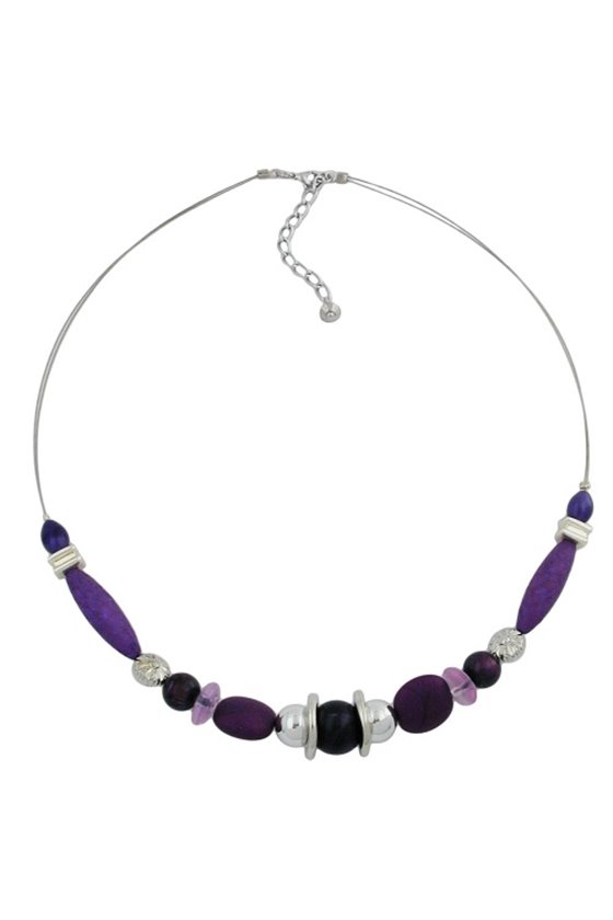 NECKLACE PURPLE BEADS ON COATED FLEXIBLE WIRE 49CM