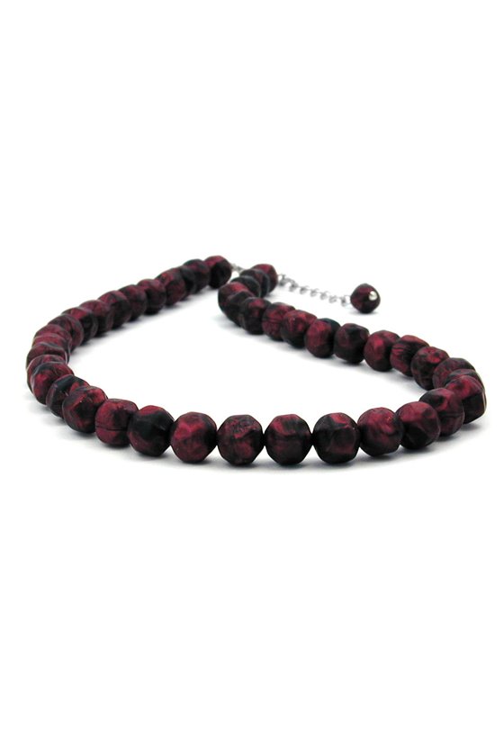 NECKLACE RED/ BLACK BEADS 42 CM