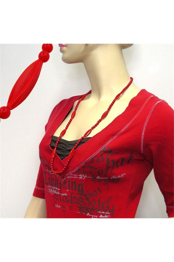 NECKLACE RED BEADS 80CM