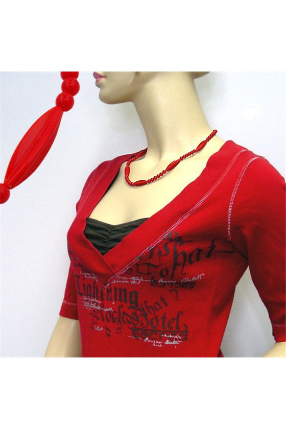 NECKLACE RED BEADS 50CM