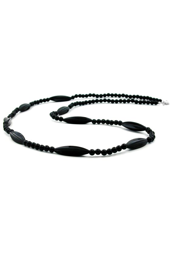 NECKLACE BLACK BEADS 80CM