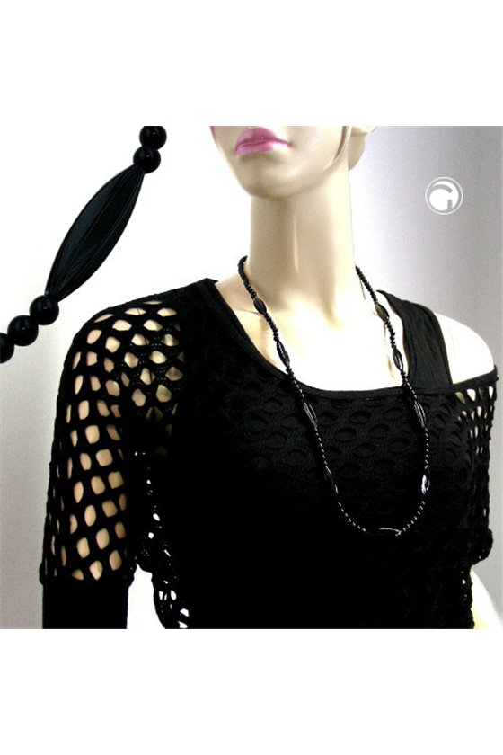 NECKLACE BLACK BEADS 80CM