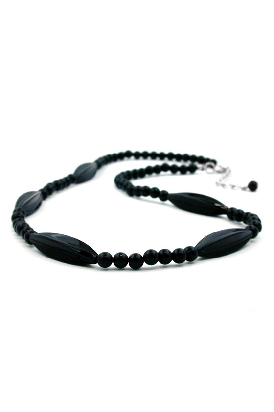 NECKLACE BLACK BEADS 50CM