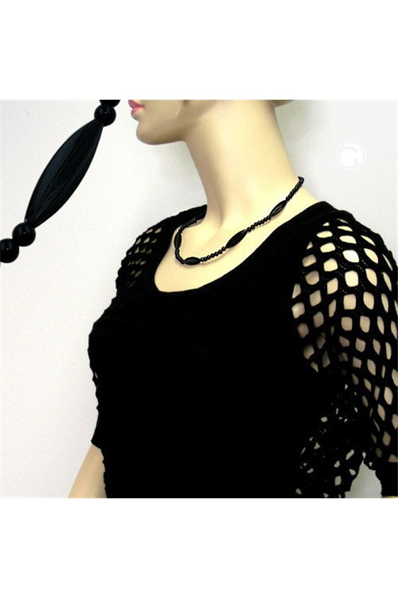 NECKLACE BLACK BEADS 50CM