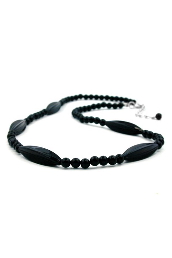 NECKLACE BLACK BEADS 50CM