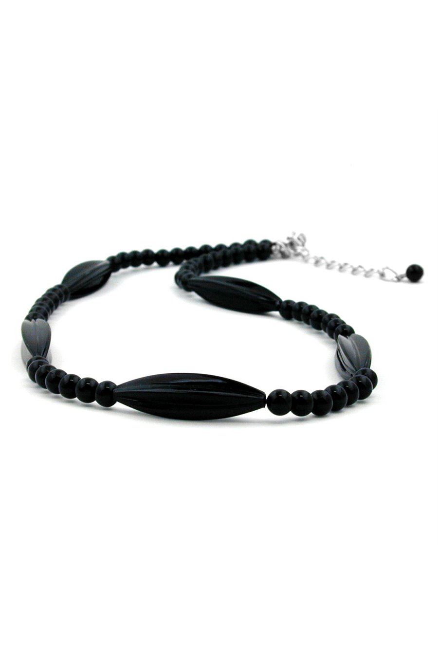 NECKLACE BLACK BEADS 42CM
