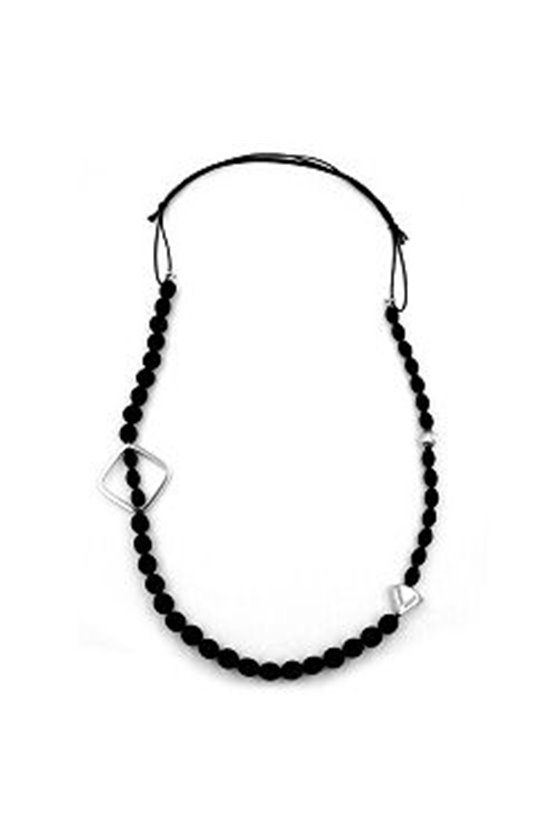 NECKLACE BLACK BEADS CHROME-TONE ELEMENTS