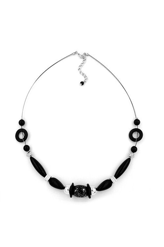 NECKLACE BLACK AND SILVER-COLOURED SHINY 48CM