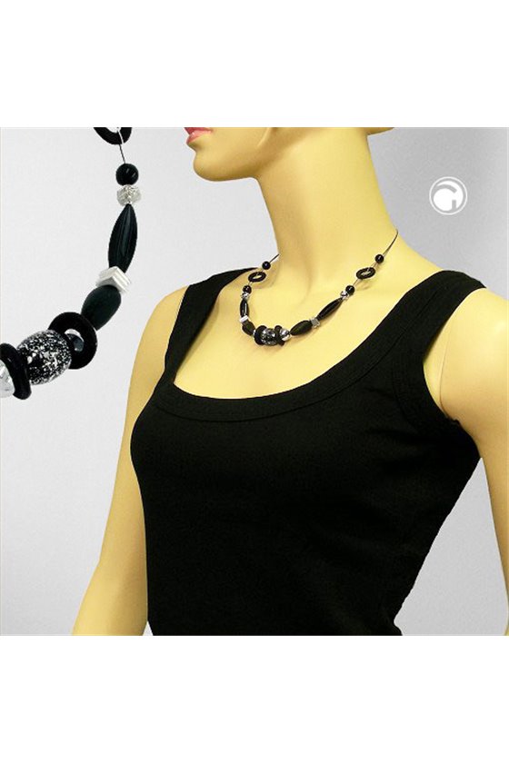 NECKLACE BLACK AND SILVER-COLOURED SHINY 48CM