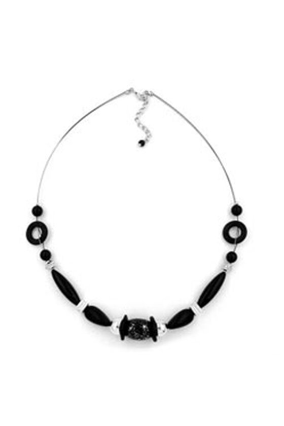 NECKLACE BLACK AND SILVER-COLOURED SHINY 48CM