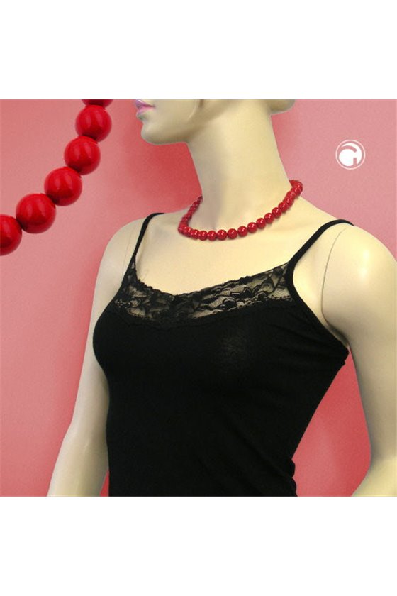 COLLIER PLASTIC BEADS RED-SHINY 42CM