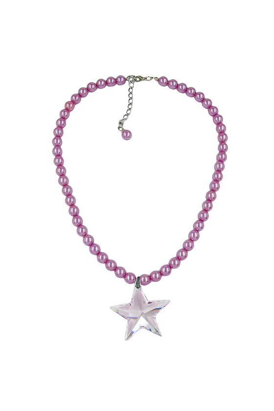 NECKLACE GLASS BEADS STAR PINK 45CM