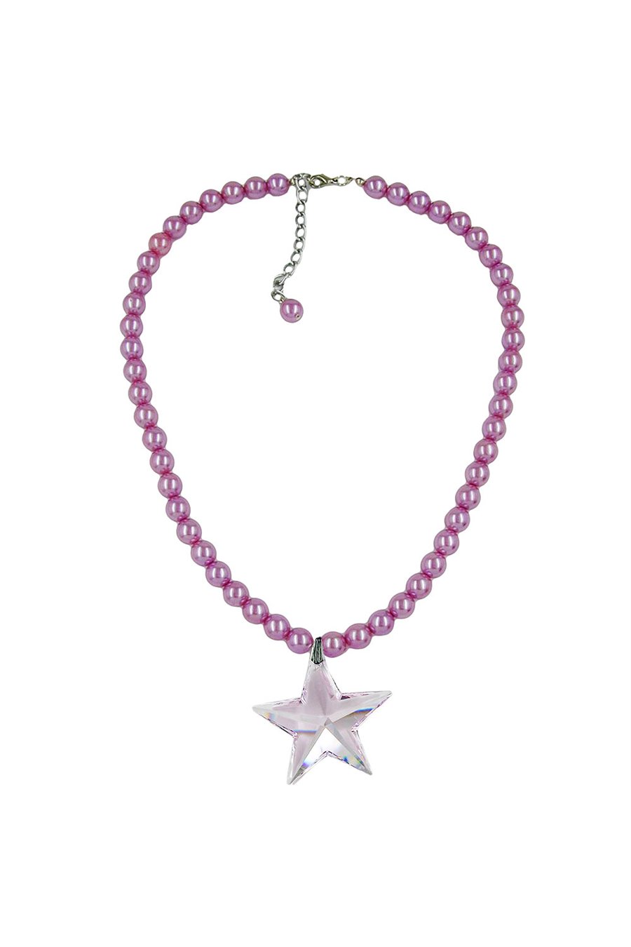 NECKLACE GLASS BEADS STAR PINK 45CM