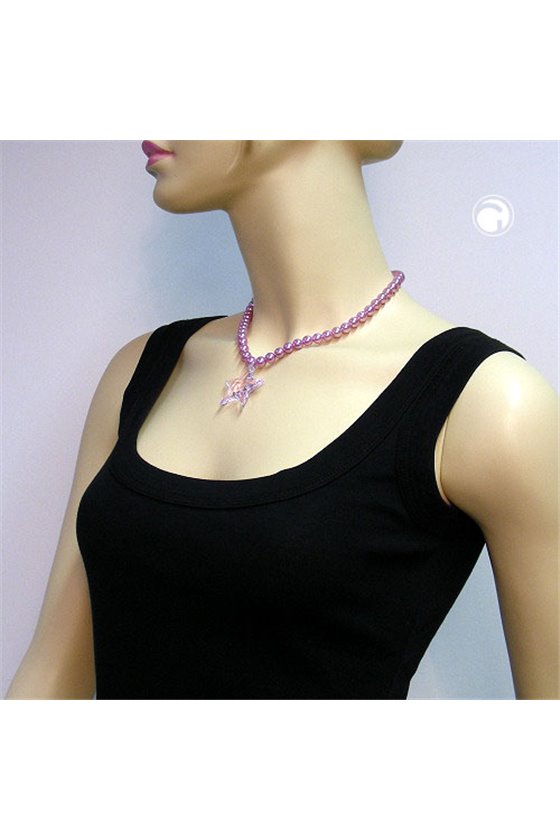 NECKLACE GLASS BEADS STAR PINK 45CM