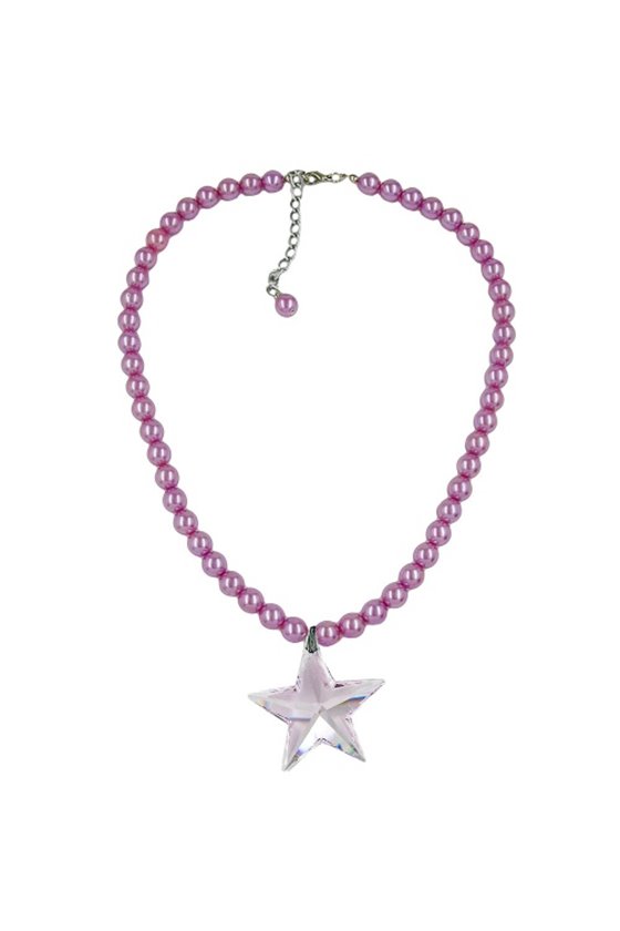 NECKLACE GLASS BEADS STAR PINK 45CM