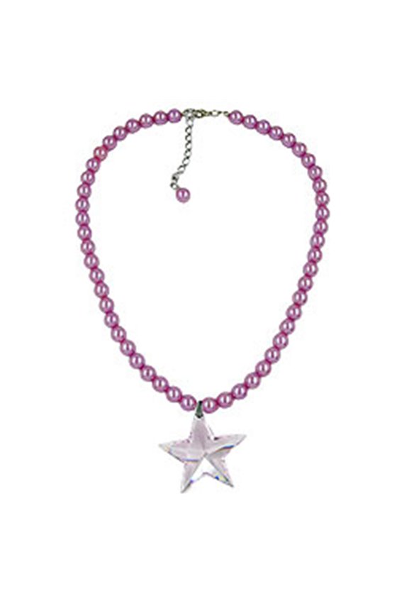 NECKLACE GLASS BEADS STAR PINK 45CM