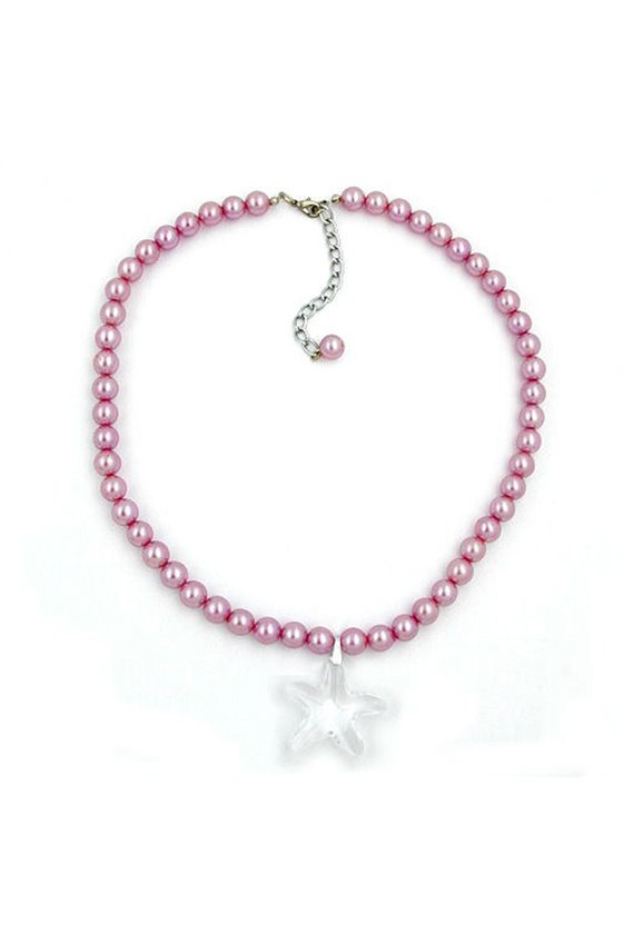 NECKLACE GLASS BEADS STARFISH PINK 45CM