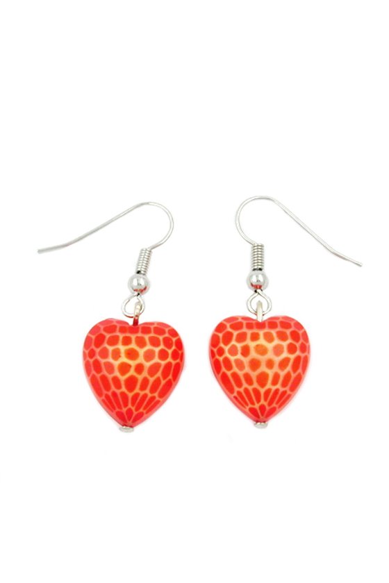 HOOK EARRINGS HEART ORANGE RED