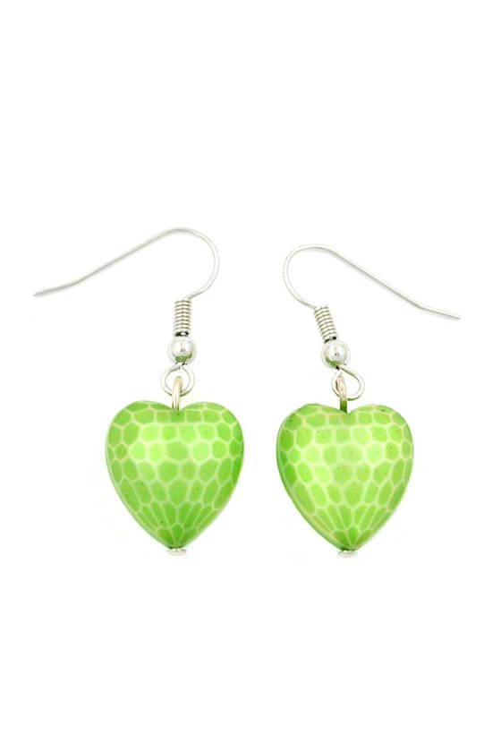 HOOK EARRINGS HEART GREEN