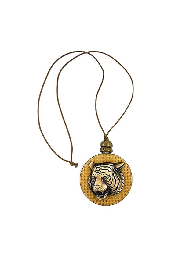 NECKLACE DISK WITH TIGERHEAD BROWN