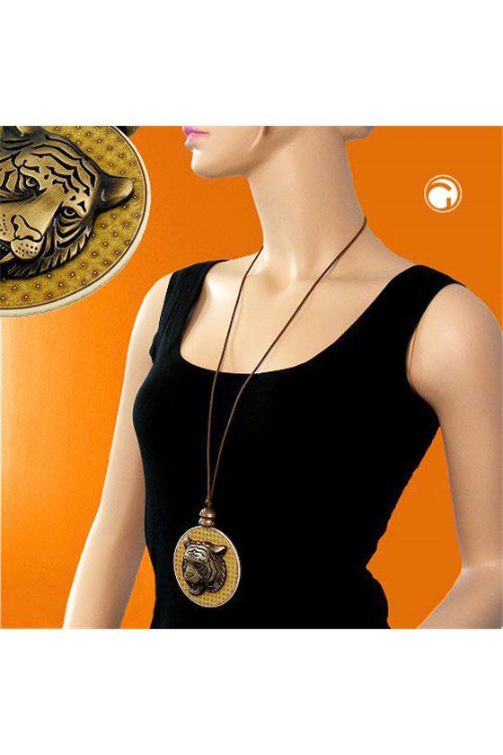 NECKLACE DISK WITH TIGERHEAD BROWN