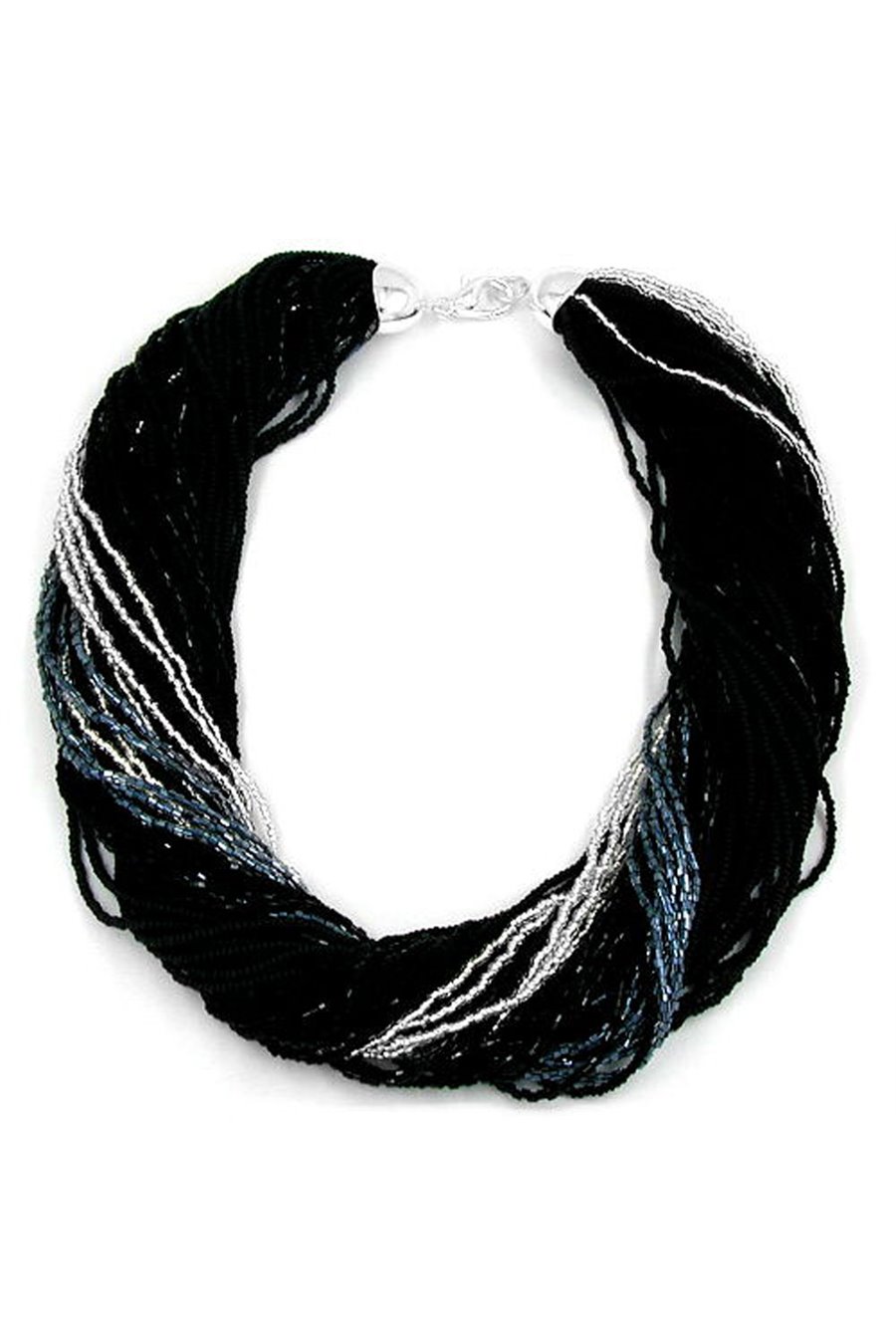 NECKLACE ROCAILLES BLACK SILVER COLOURED 45CM