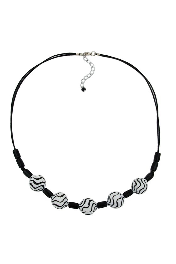 NECKLACE WAVY BEADS BLACK-WHITE 50CM