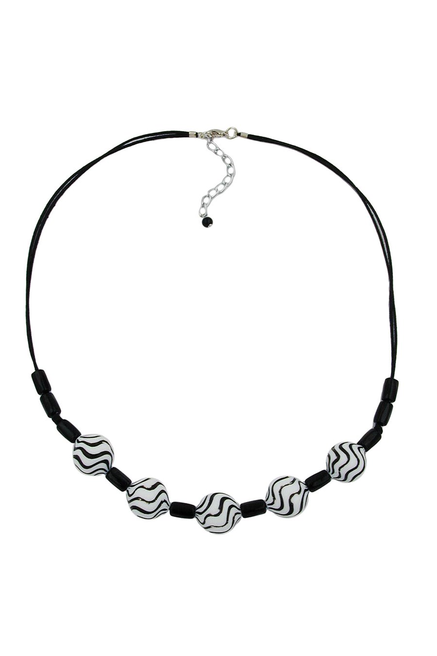 NECKLACE WAVY BEADS BLACK-WHITE 50CM