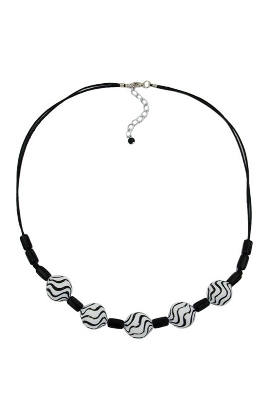 NECKLACE WAVY BEADS BLACK-WHITE 50CM