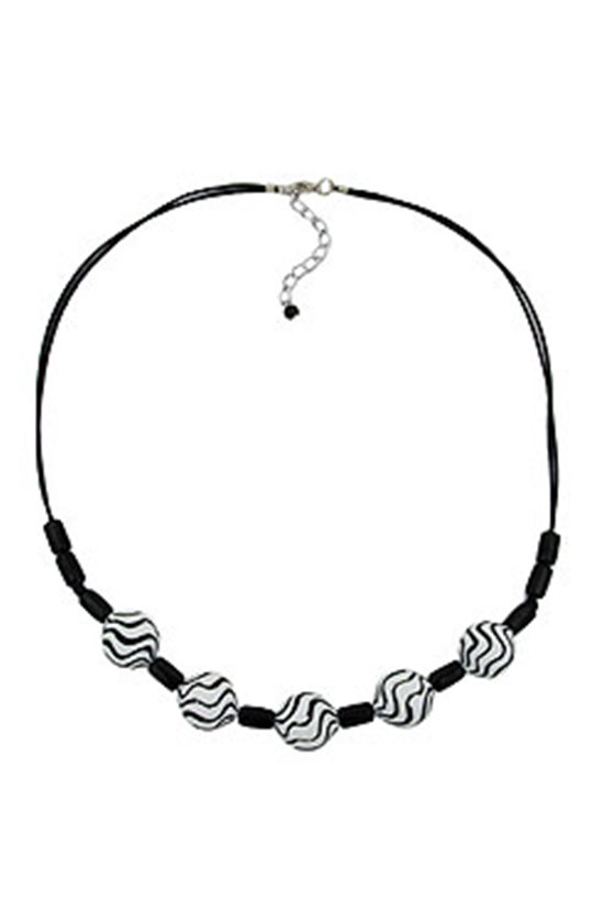 NECKLACE WAVY BEADS BLACK-WHITE 50CM